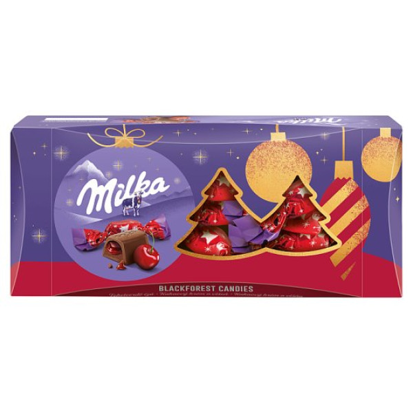 Afbeeling Milka kerstbonbons cacaocrèmevulling met kersensmaak 255g