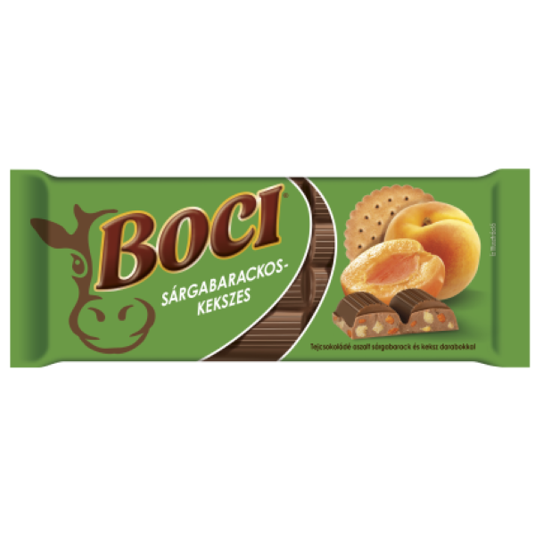 Afbeeling Boci melkchokoladereep 90g met gedroogde abrikozen en stukjes koek