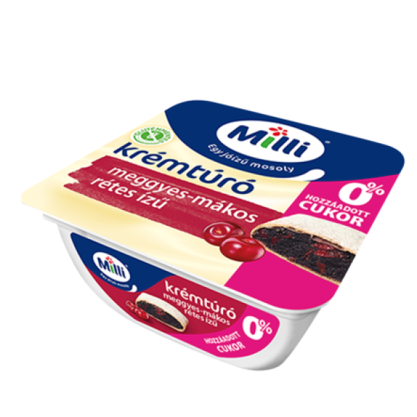 Afbeeling Milli kwarkcréme 0% met kersen- manzaadstrudelsmaak 90g